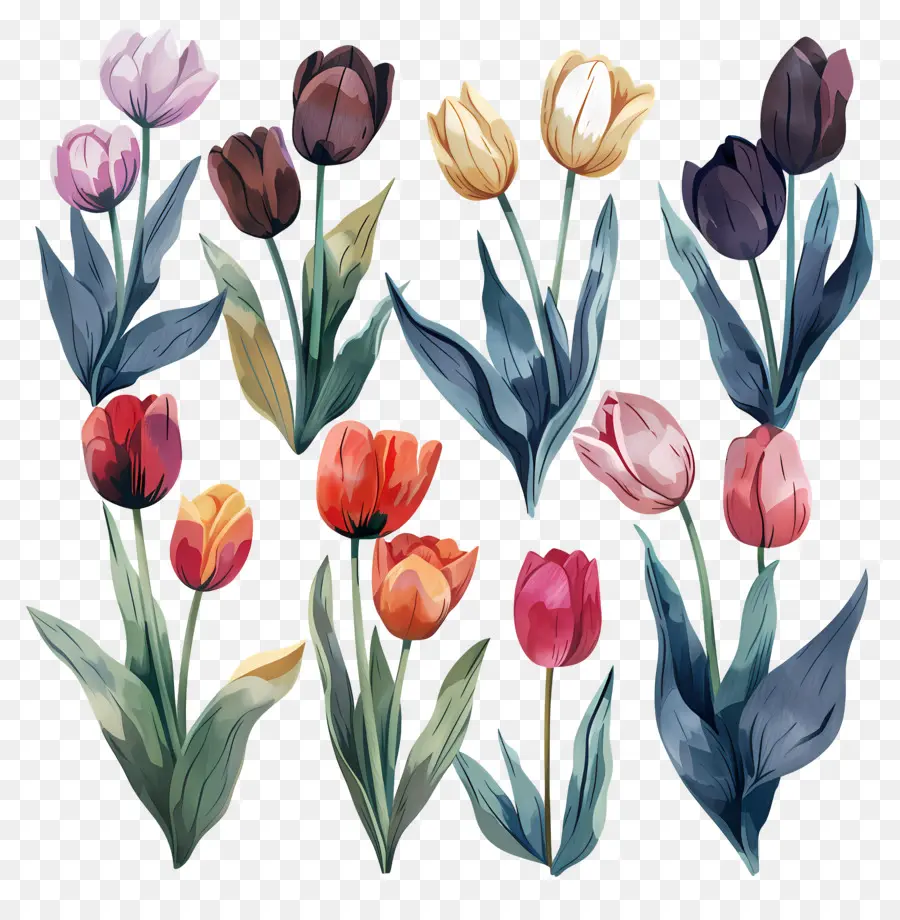 Tulipanes，Tulipanes Coloridos PNG