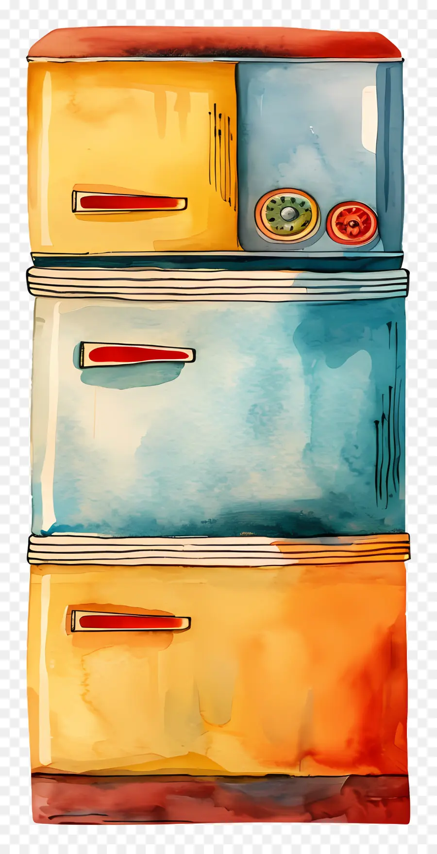 Refrigerador，Pintura A La Acuarela PNG