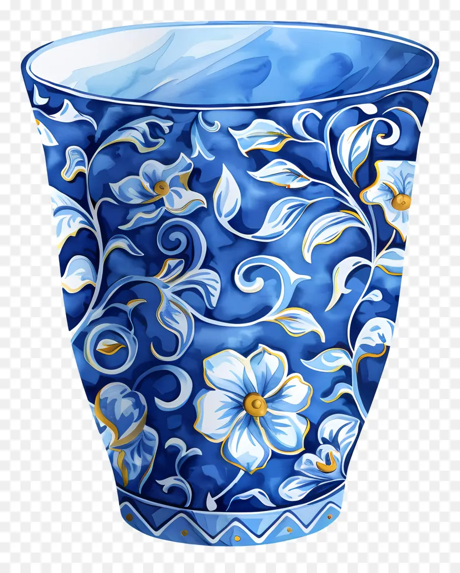 Taza Azul Estampada，Jarrón Azul PNG