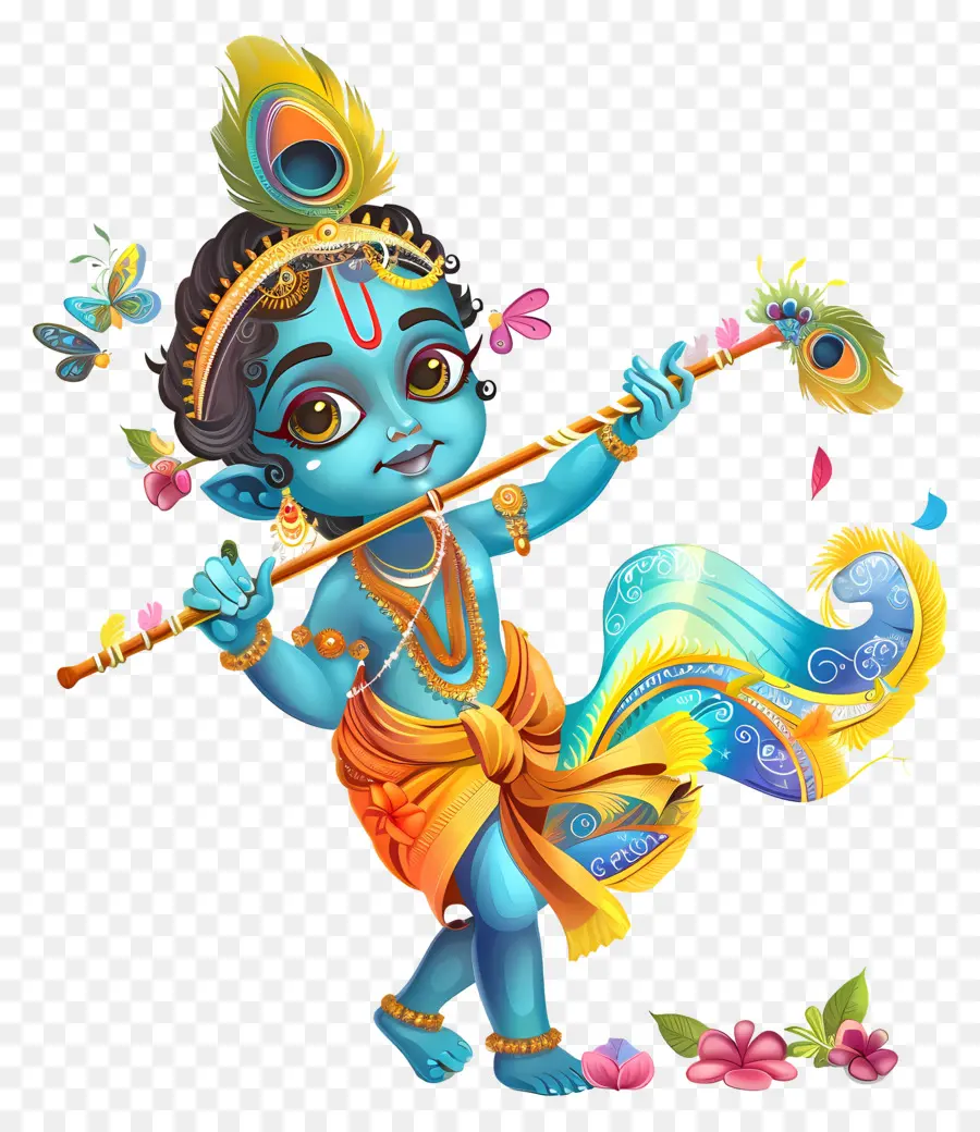 Krishna Janmashtami，Niño Azul Con Flauta PNG