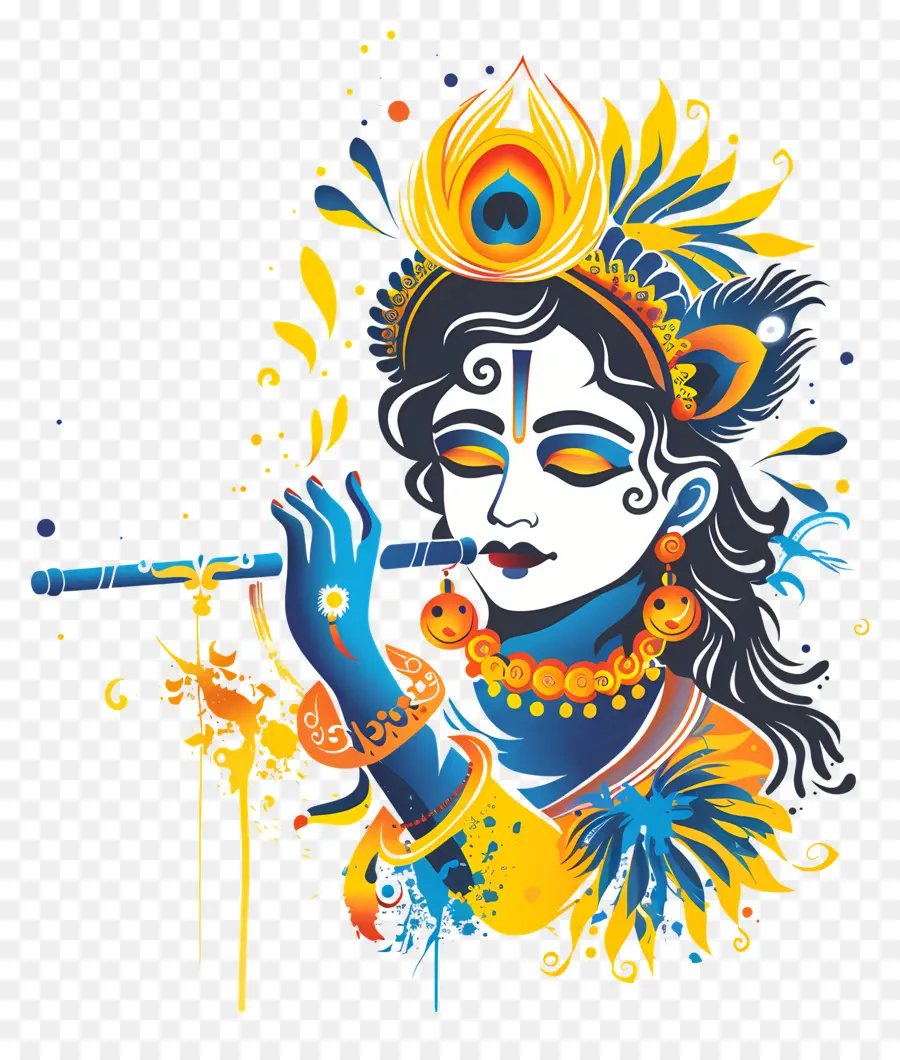 Krishna Janmashtami，Deidad Azul Tocando La Flauta PNG