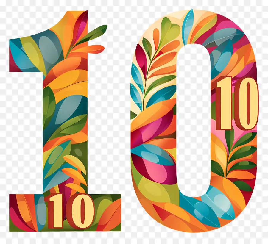 Número 10，Diseño Floral PNG