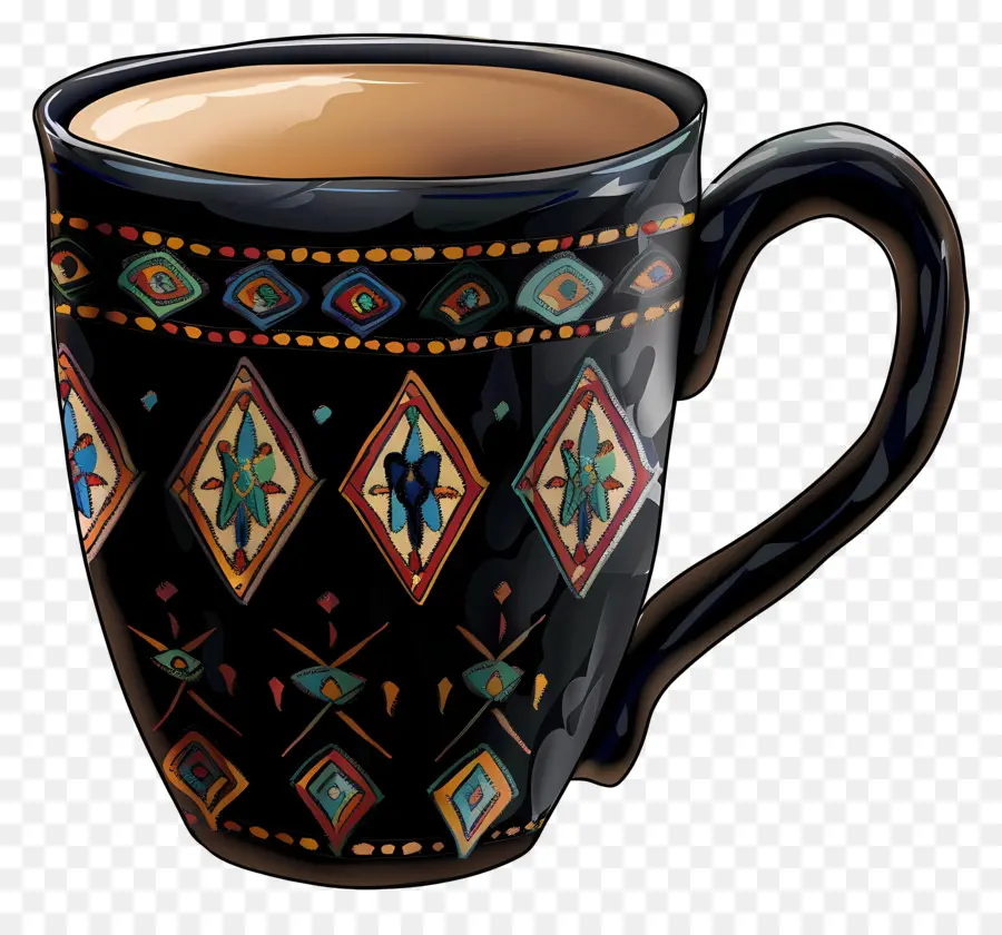 Copa Negra Estampada，Negro Taza De Café PNG