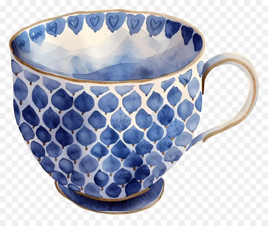 Taza Azul Estampada，Taza De Té Azul PNG