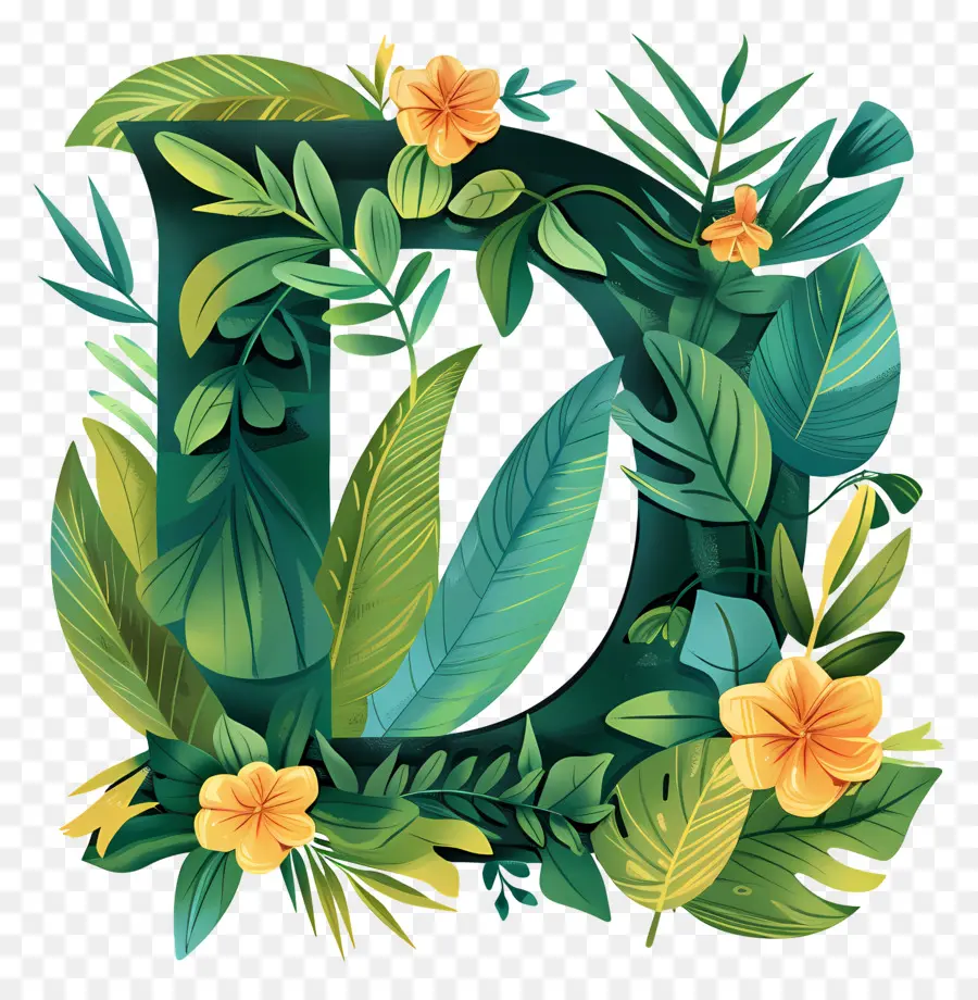 Letra D，Ilustración Naturethemed PNG