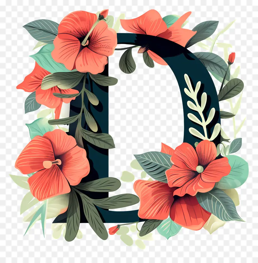 Letra D，Floral Corona PNG