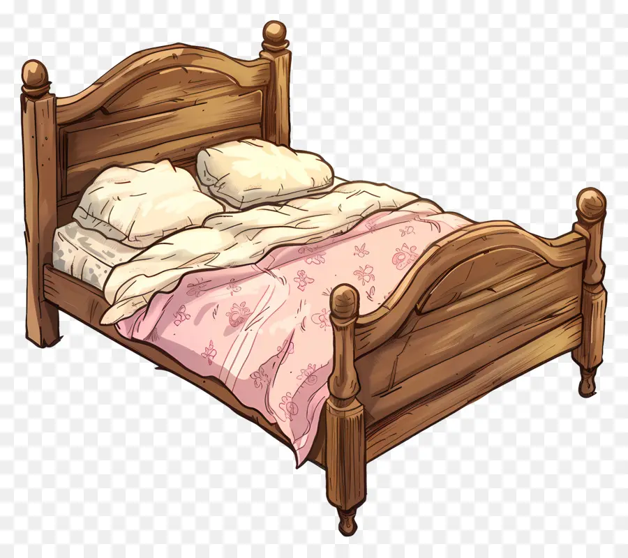 Cama，Edredón Rosa Y Blanco PNG