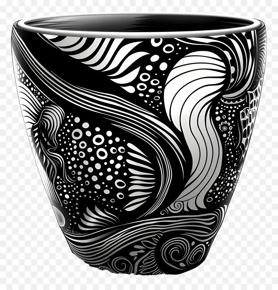 Taza Negra Estampada，Copa Blanco Y Negro PNG