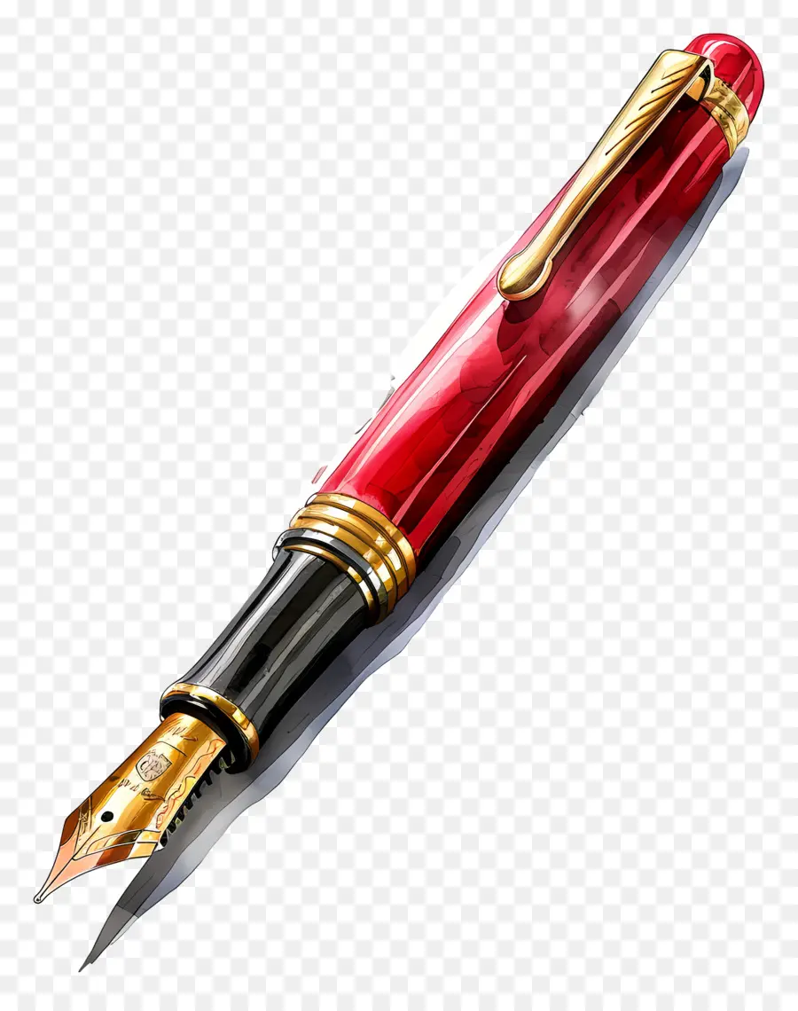 Pluma Estilográfica，Adorno Rojo Y Dorado PNG