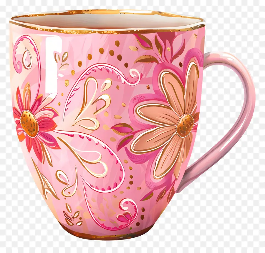 Taza Rosa Estampada，Taza De Cerámica Rosa PNG