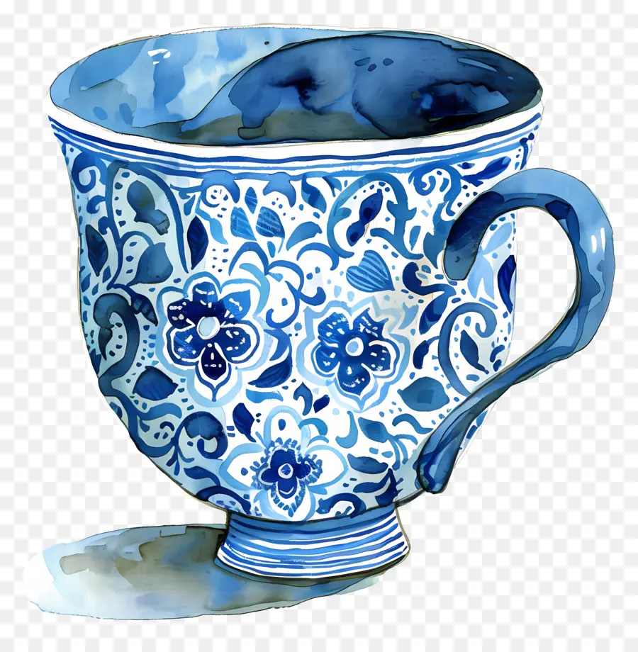 Copa Azul Estampada，Taza De Té Azul Y Blanca PNG