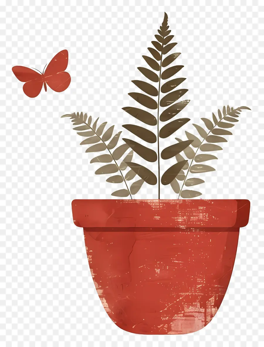 Helecho，Mariposa Y Planta En Maceta PNG