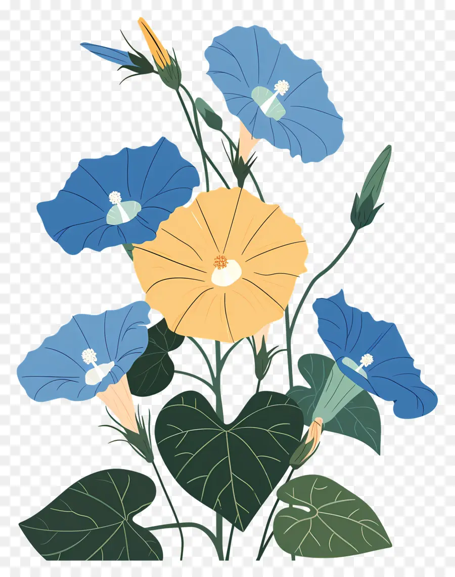 Gloria De La Mañana，Flores Azules Y Amarillas PNG