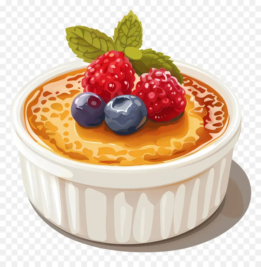 Crema Brulée，Postre Con Bayas PNG