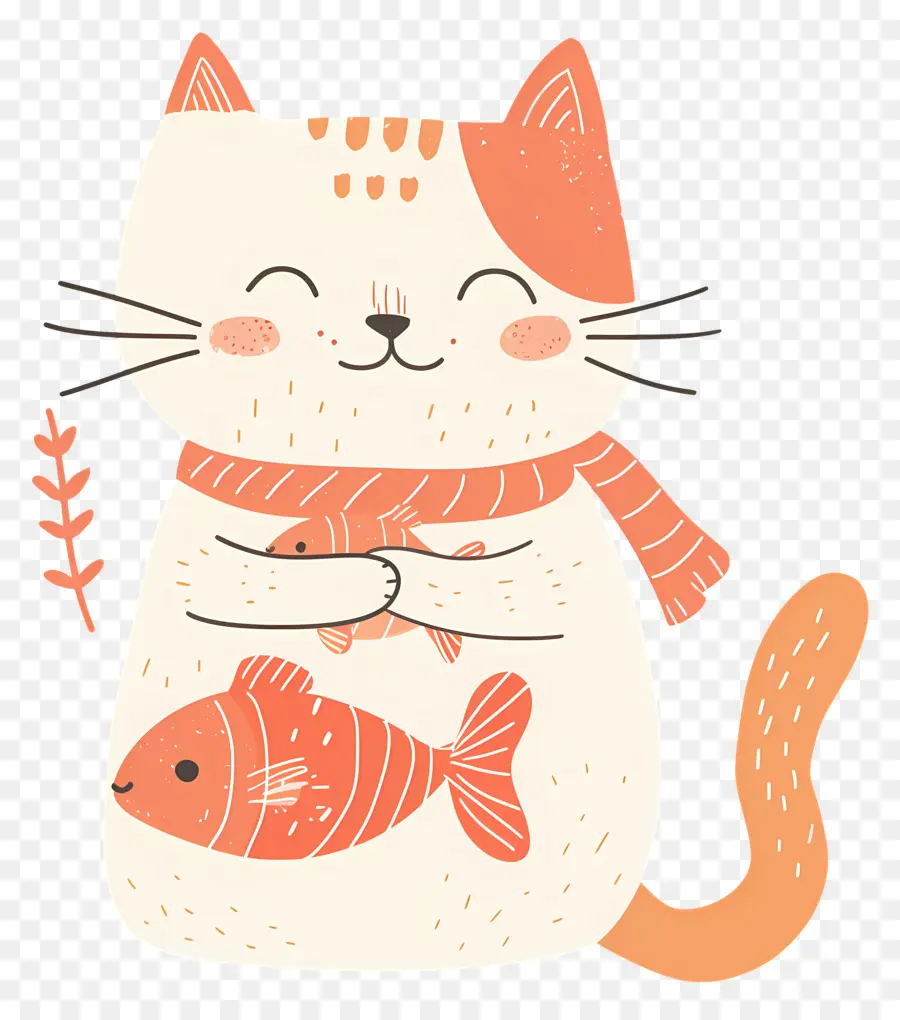 Gato Sosteniendo Peces，Gato De Dibujos Animados PNG