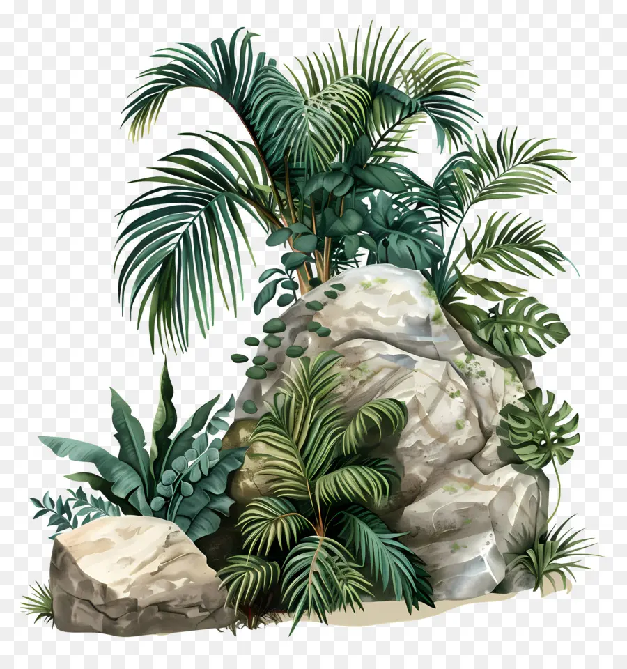 Plantas Tropicales，Terreno Rocoso PNG