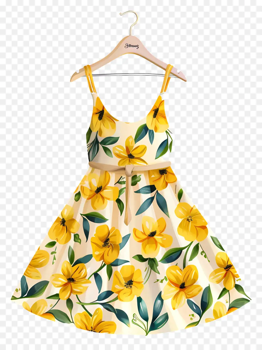 Percha Con Vestido，Vestido Floral Amarillo PNG