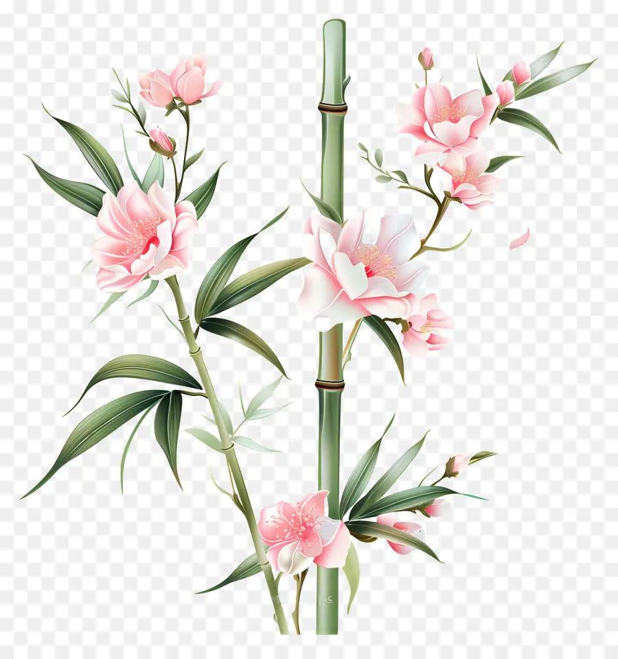 Bambú，Flores De Color Rosa PNG