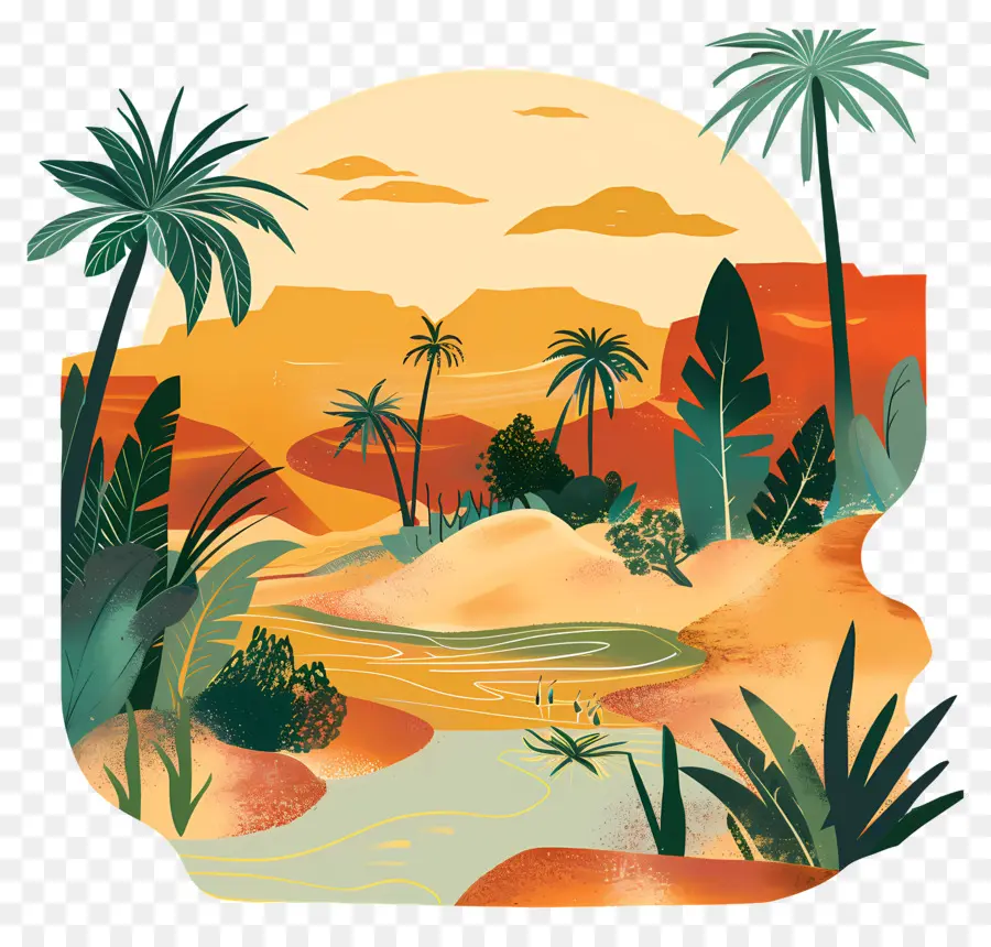 Oasis En El Desierto，Paisaje Del Desierto PNG