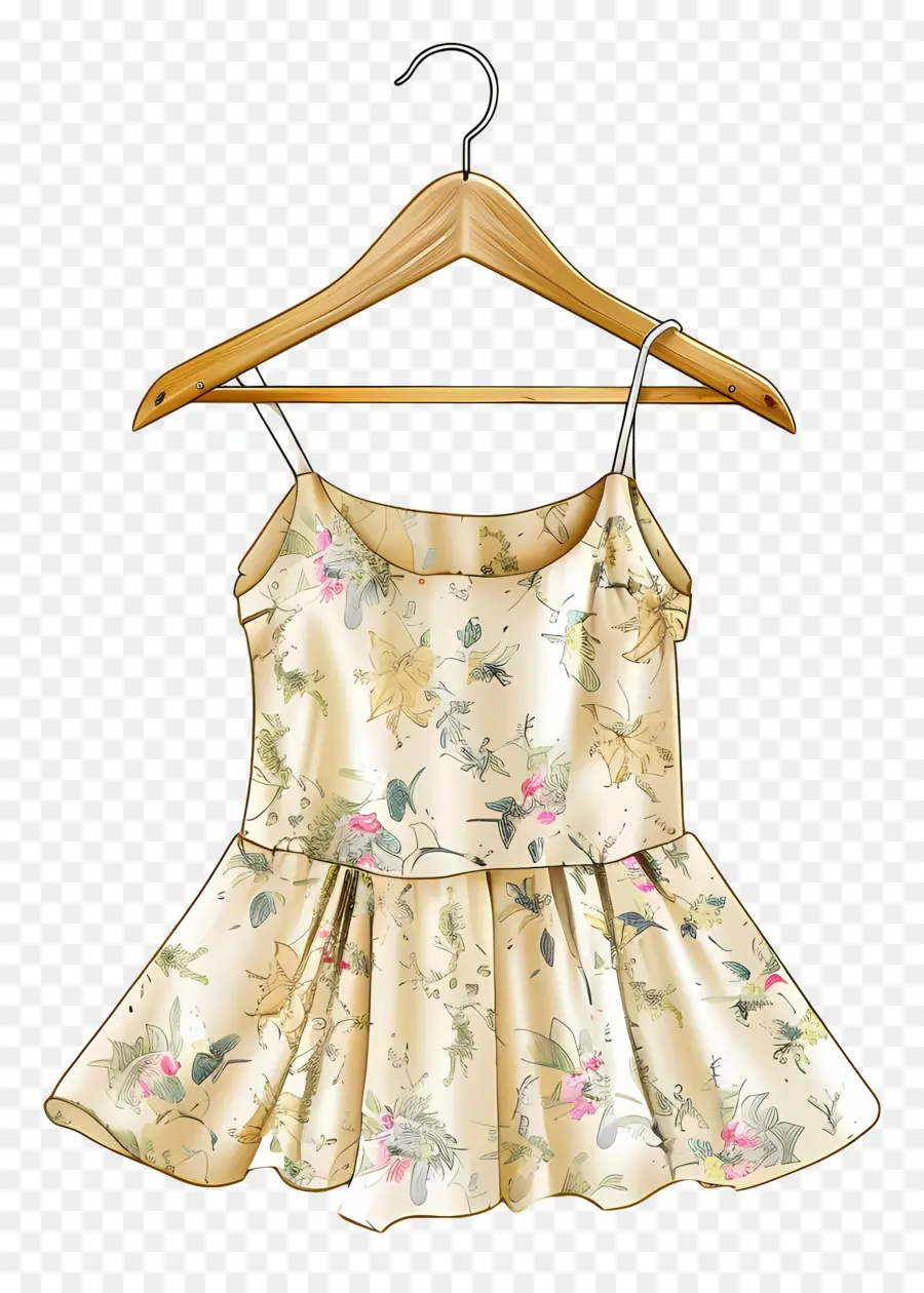 Percha Con Vestido，Vestido Floral Amarillo PNG