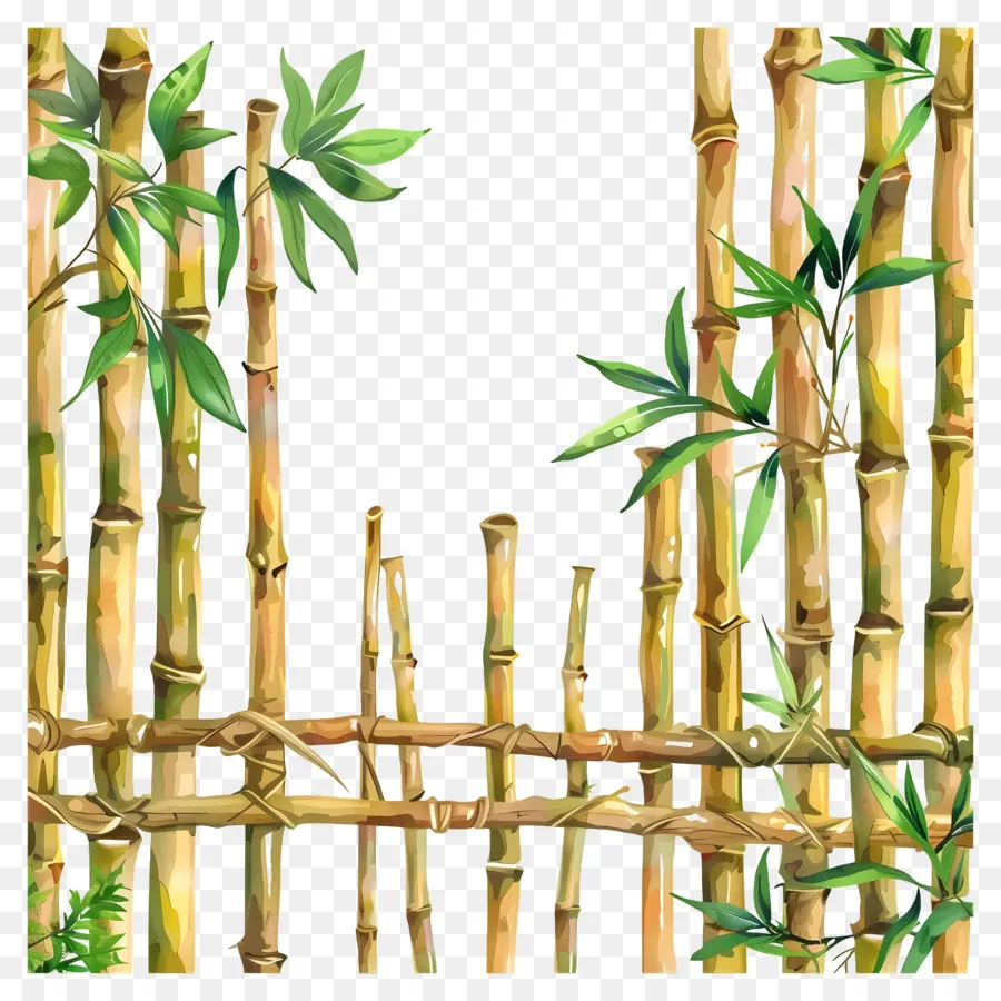 Valla De Bambú，Pintura A La Acuarela PNG