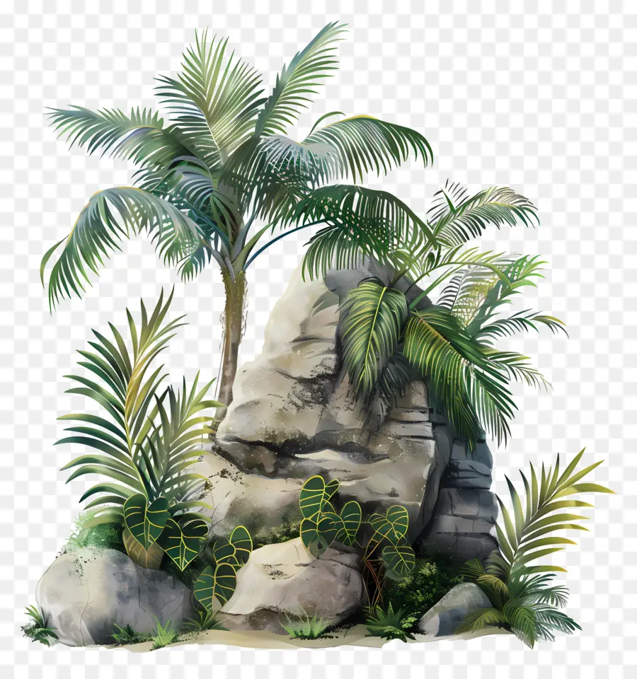 Plantas Tropicales，Formación De Roca PNG