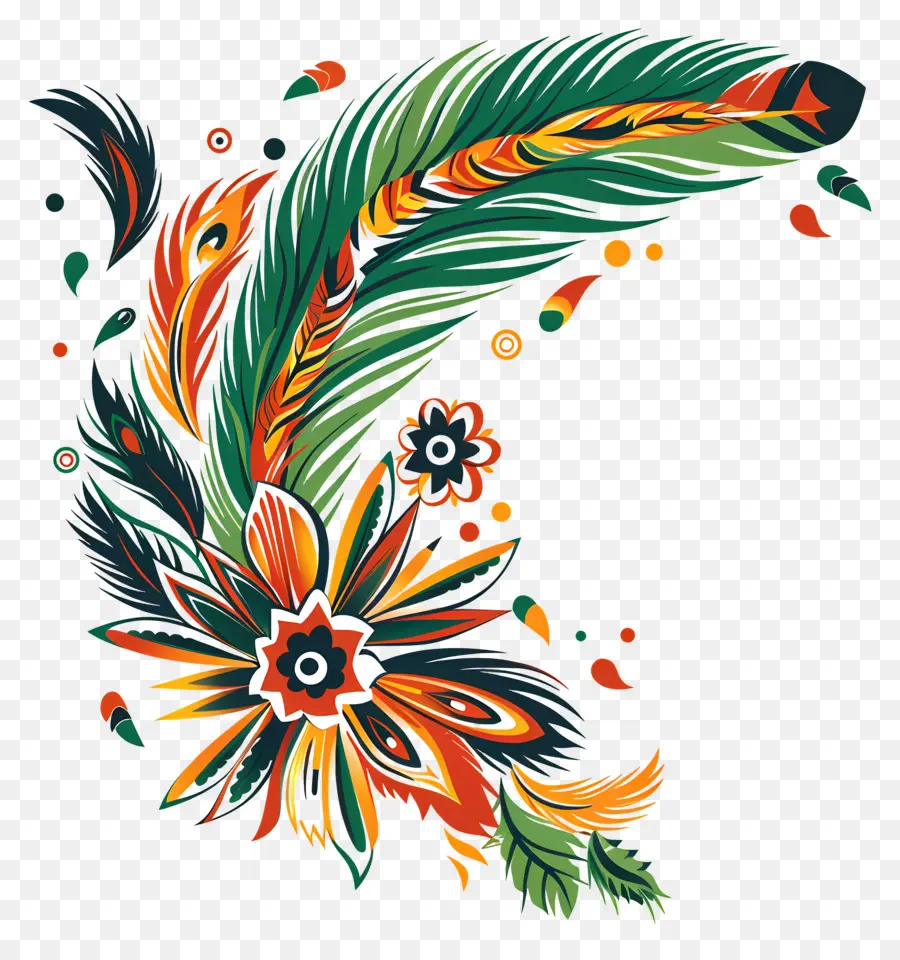 Indio，Pluma Y Flor Coloridas PNG