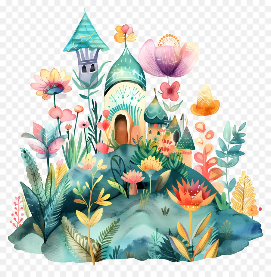 Jardín De Hadas，Ilustración Acuarela PNG