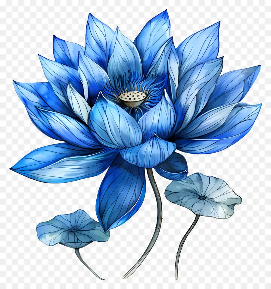 Flor De Loto Azul，Pintura Digital PNG