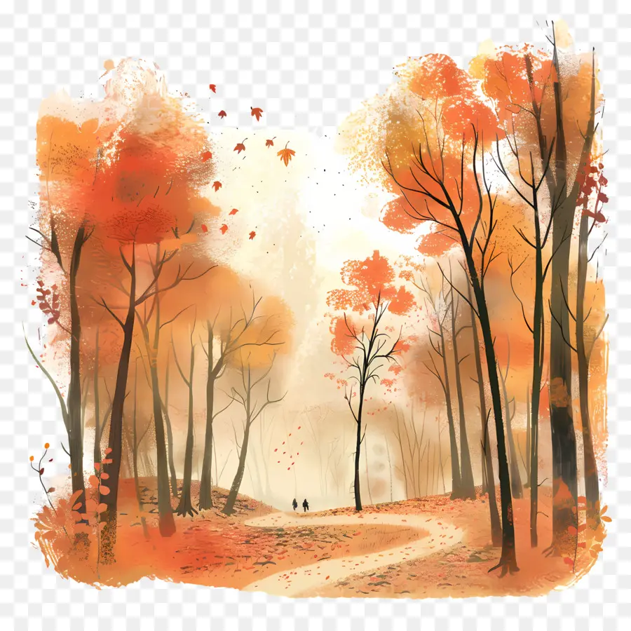 Autumn Forest，Pintura A La Acuarela PNG