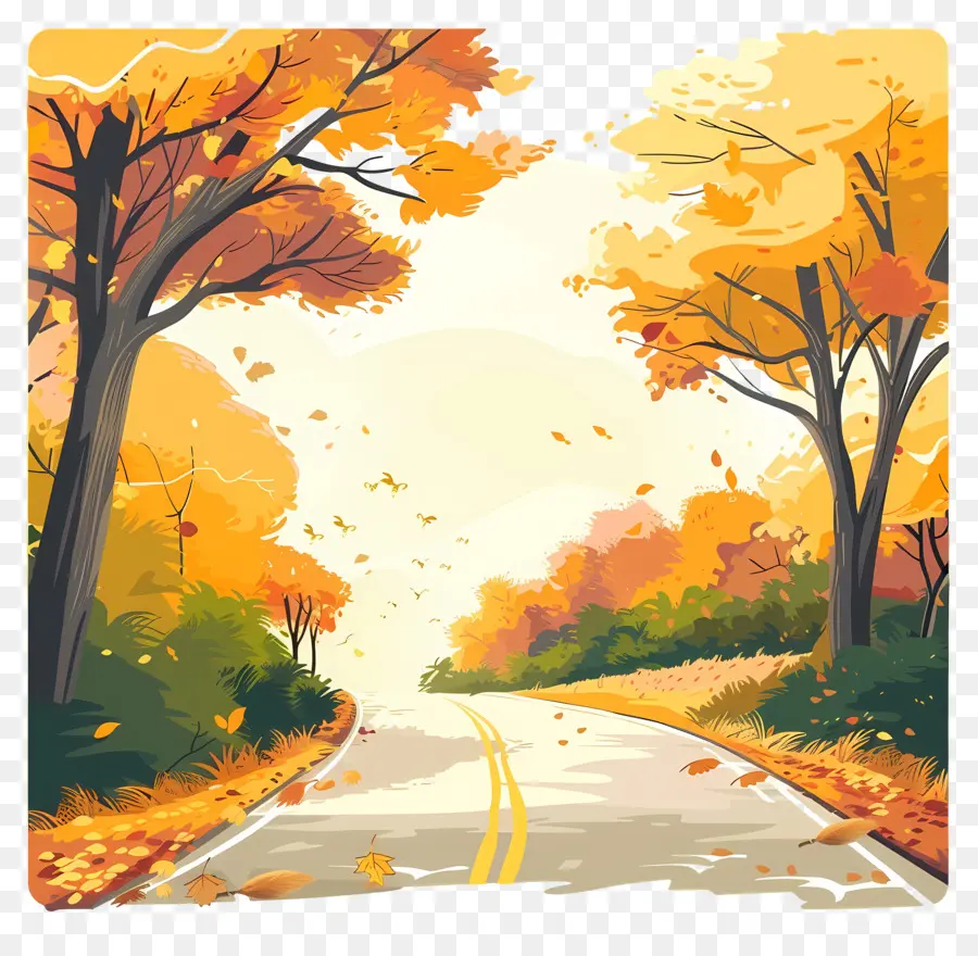 Fondo De La Carretera De Otoño，Follaje Otoñal PNG