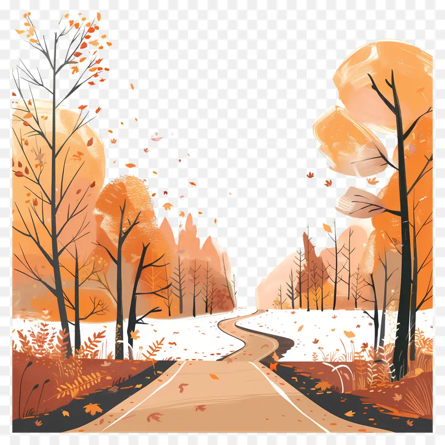 Fondo De La Carretera De Otoño，área Arbolada PNG