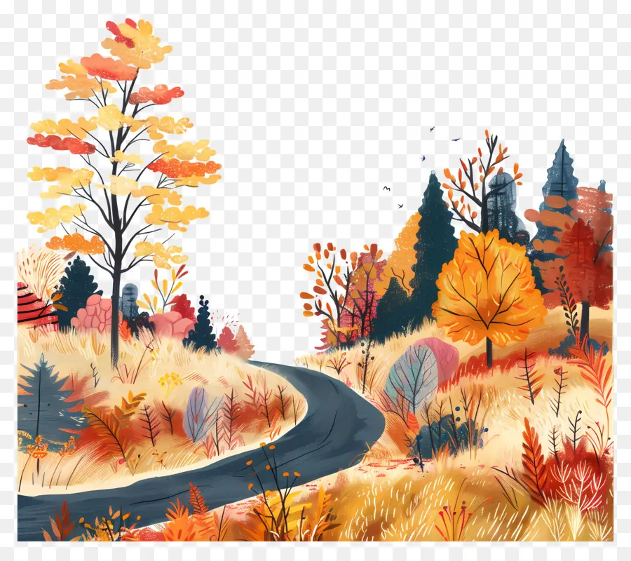 Fondo De La Carretera De Otoño，Follaje Otoñal PNG