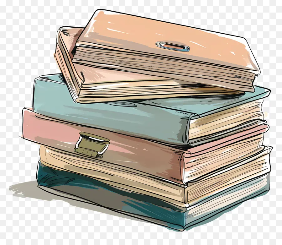 Pila De Carpetas De Trabajo，Vintage Books PNG