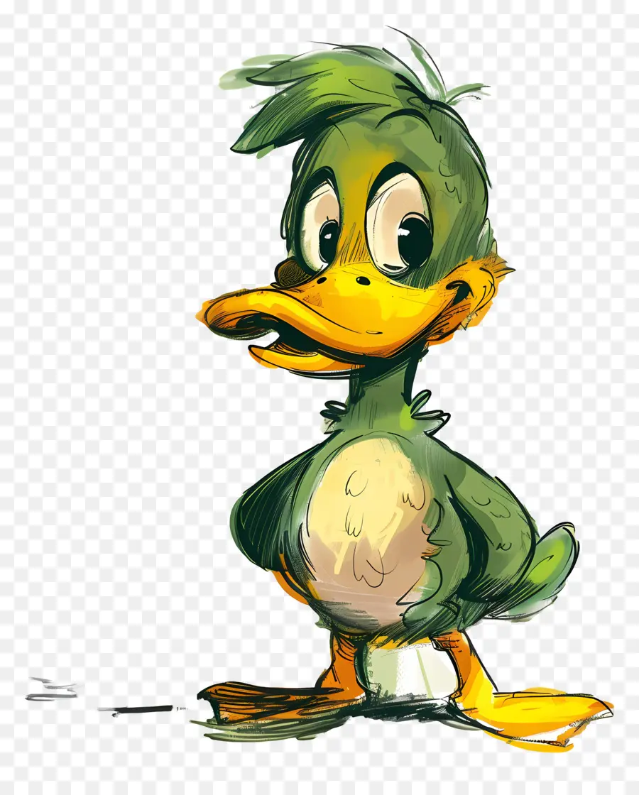 Dibujos Animados De Pato，Plumas Verdes PNG