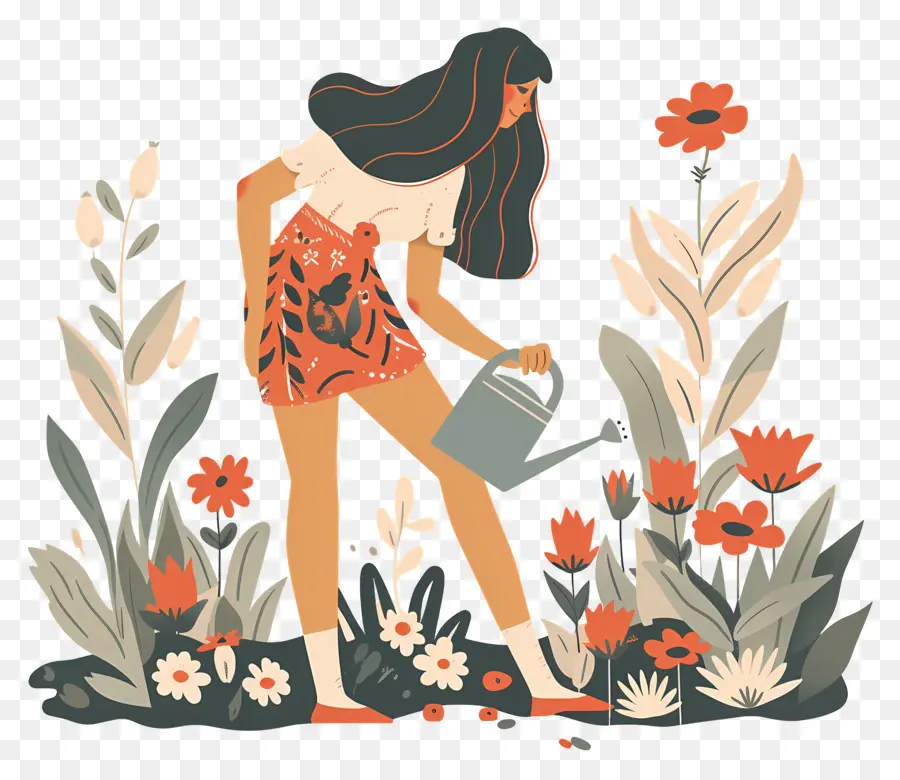 Mujer Reyando Flores，Jardinería PNG