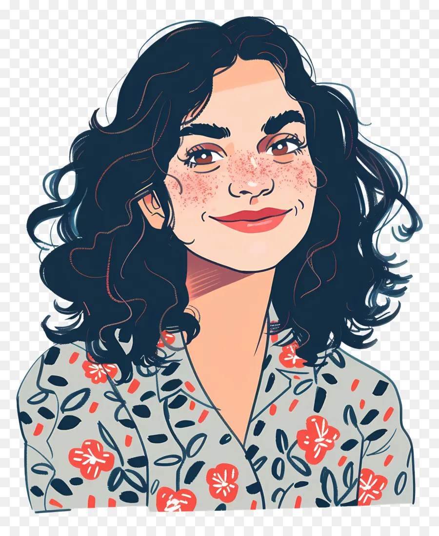 Mujer Sonriente，El Pelo Rizado PNG