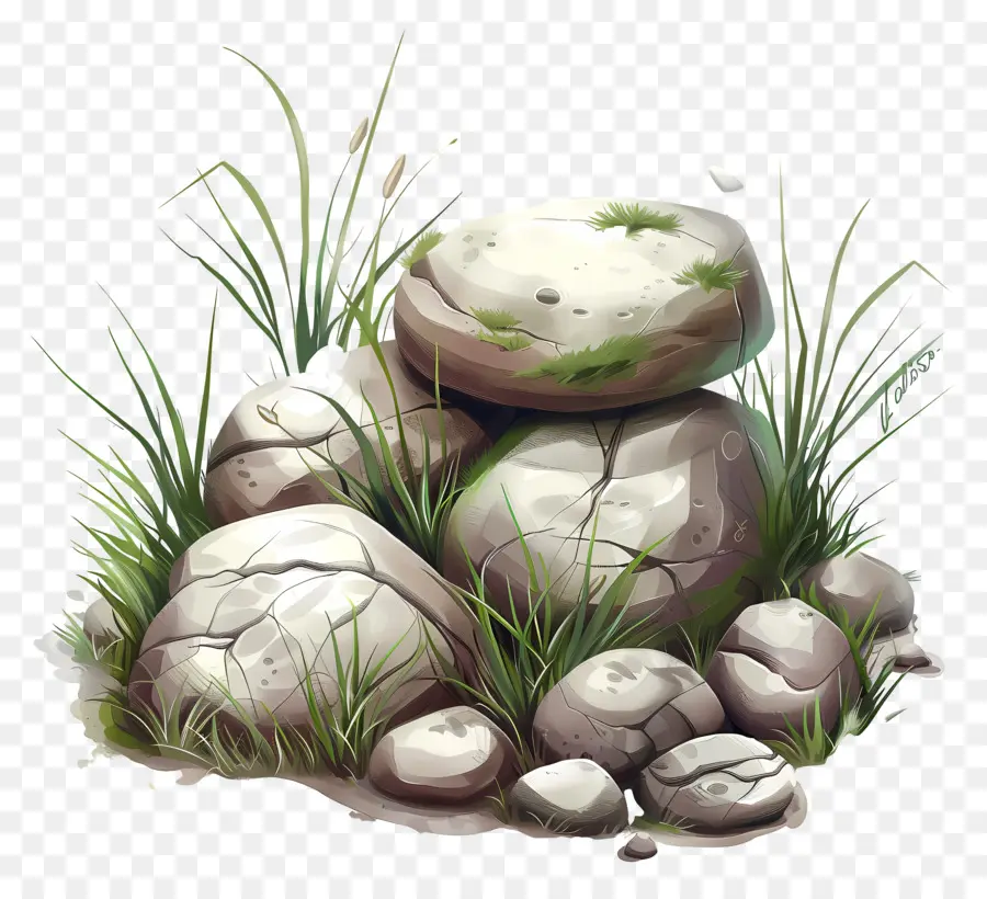 Piedras Con Hierba，Terreno Rocoso PNG