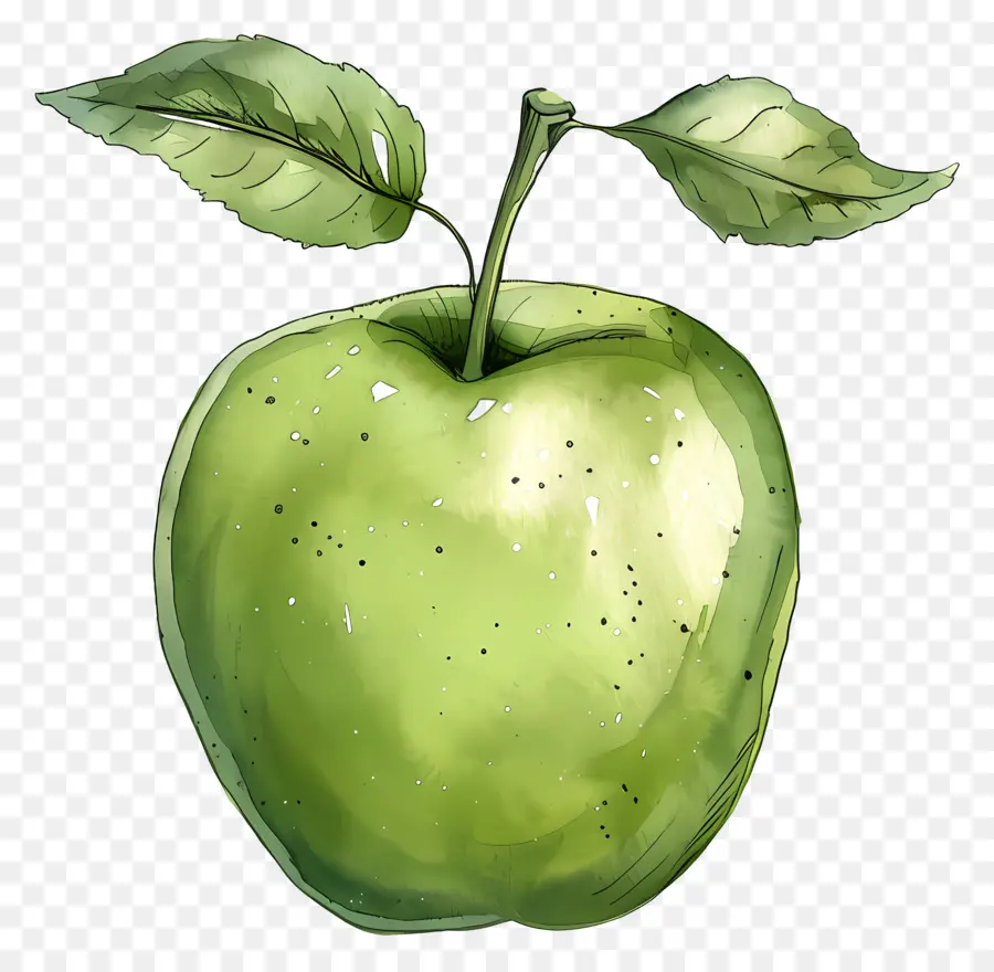 Manzana Verde，Pintura A La Acuarela PNG