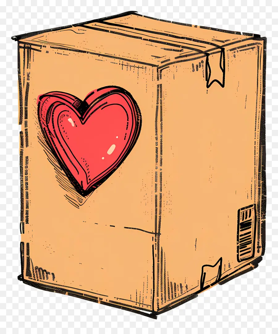 Caja De Cartón，Corazón De La Etiqueta Engomada PNG