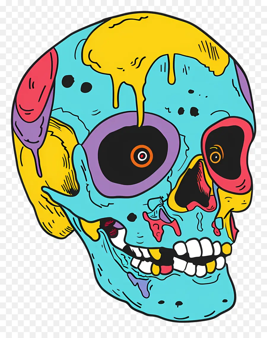 De Dibujos Animados De Cráneo，Colorido Cráneo PNG