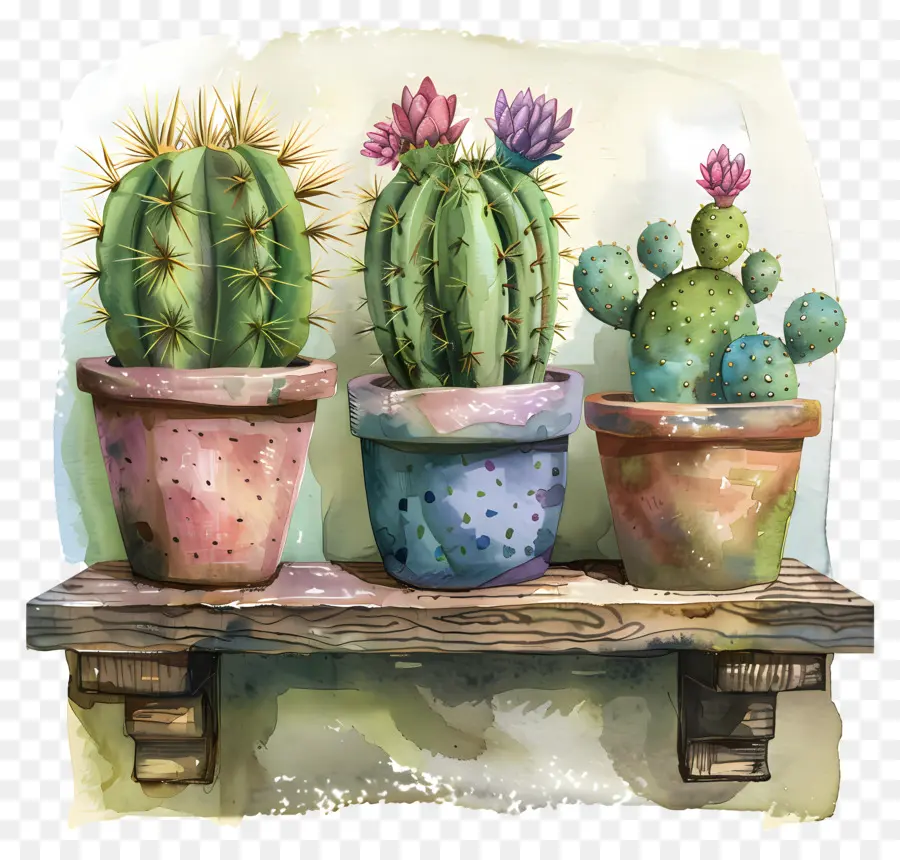 Cactus En Maceta，Pintura A La Acuarela PNG