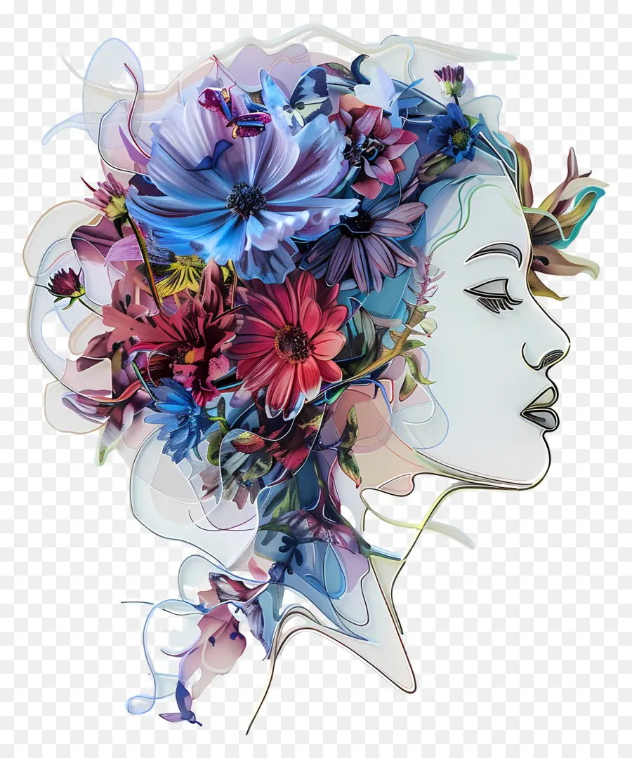 Niña De Las Flores，Arte De La Cara De La Flor PNG