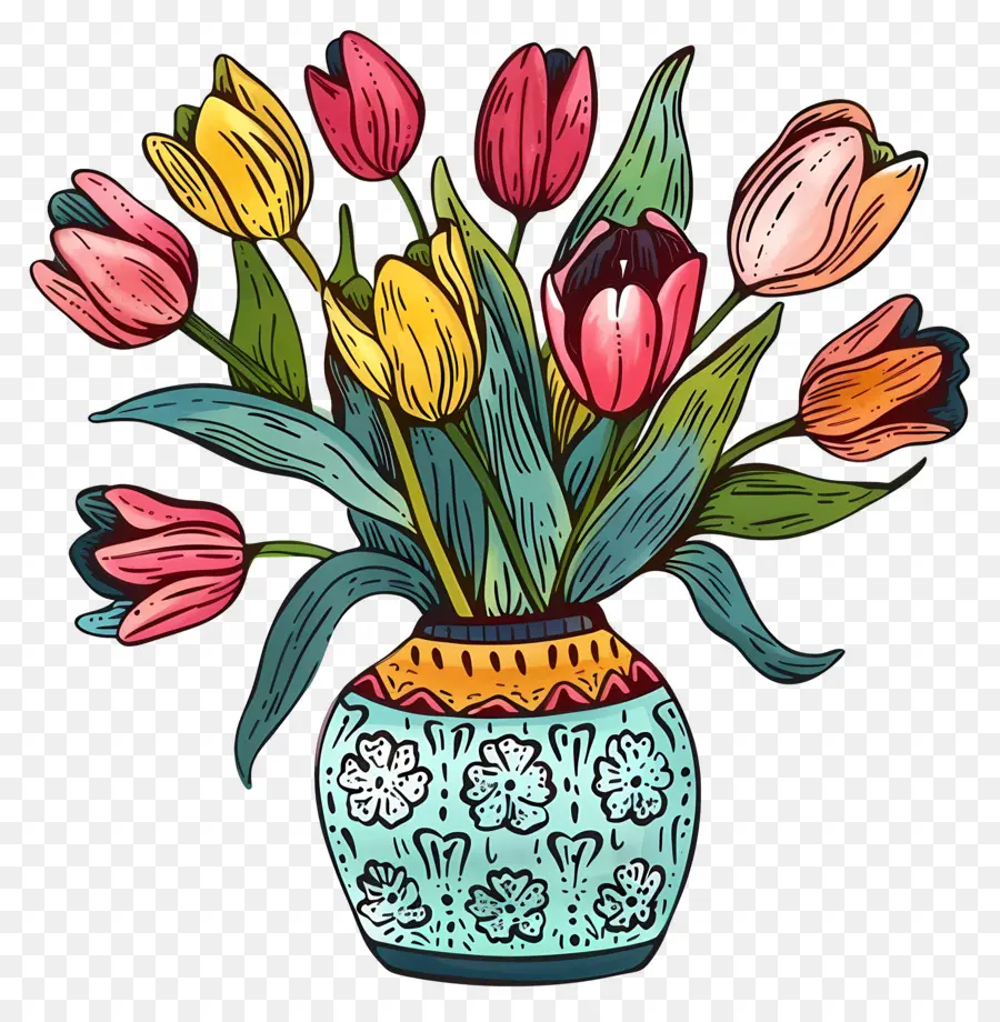 Florero Con Tulipanes，Los Tulipanes PNG