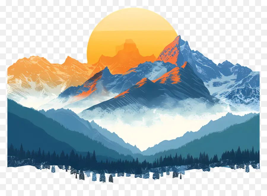 Montañas Amanecer，Atardecer PNG