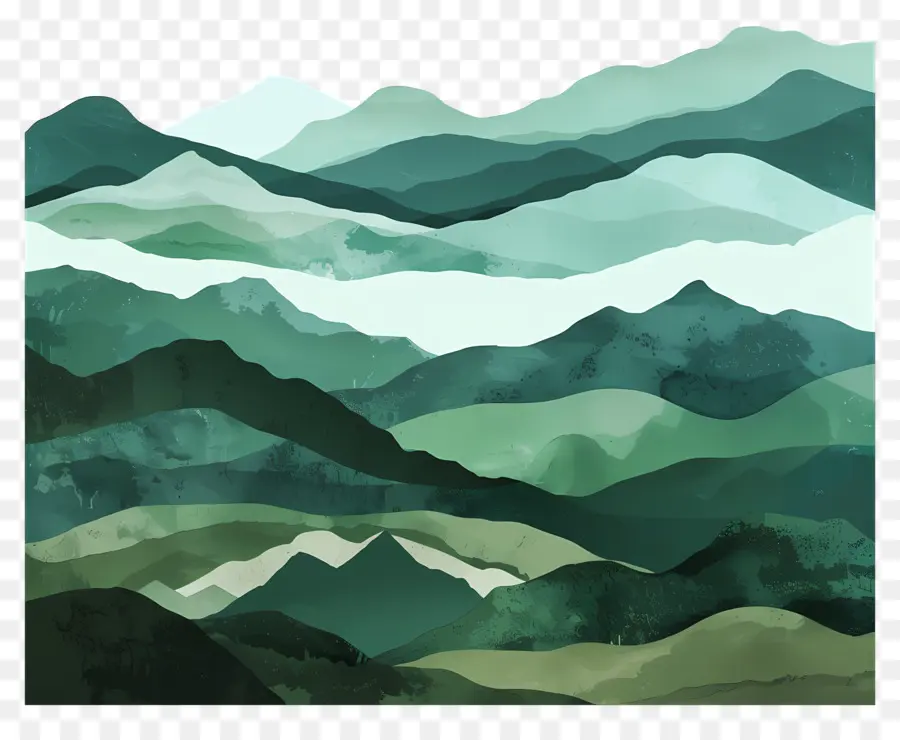 Fondo De Montañas Verdes，Pintura A La Acuarela PNG