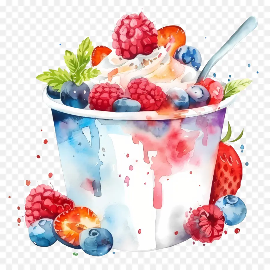 Copa De Yogurt，Pintura A La Acuarela PNG