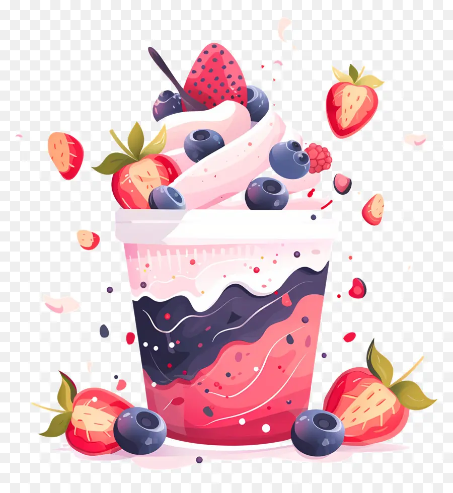 Helado De Yogur，Helado De Fresa PNG