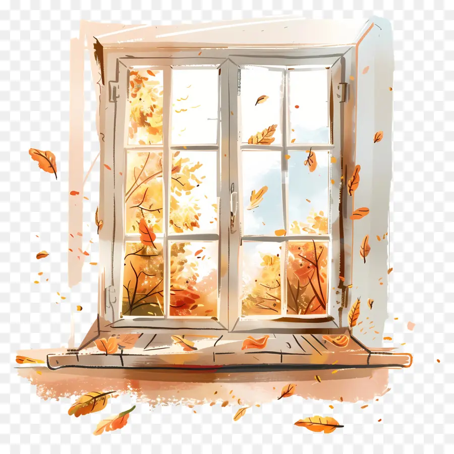 El Otoño De La Ventana，Pintura A La Acuarela PNG