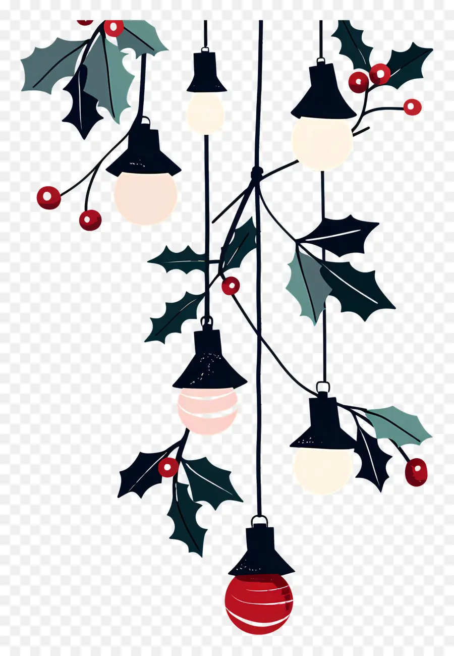 Luces De Navidad，Hojas De Acebo PNG